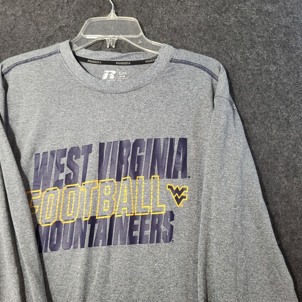 West Virginia Mountaineers Football Shirt Mens XL Gray Long Sleeve WVU Russell